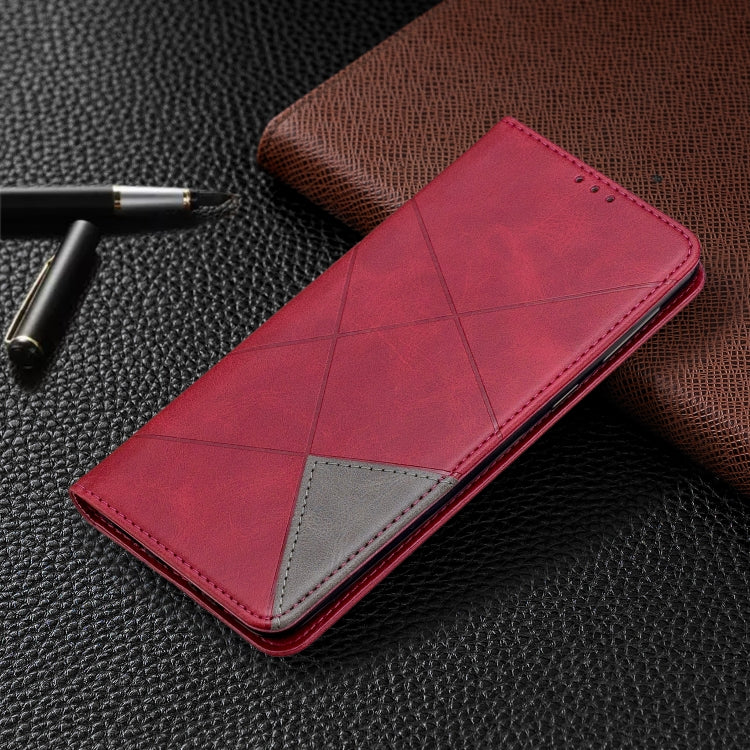 For Galaxy A21 Rhombus Texture Horizontal Flip Magnetic Leather Case with Holder & Card Slots & Wallet