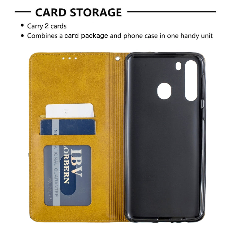 For Galaxy A21 Rhombus Texture Horizontal Flip Magnetic Leather Case with Holder & Card Slots & Wallet