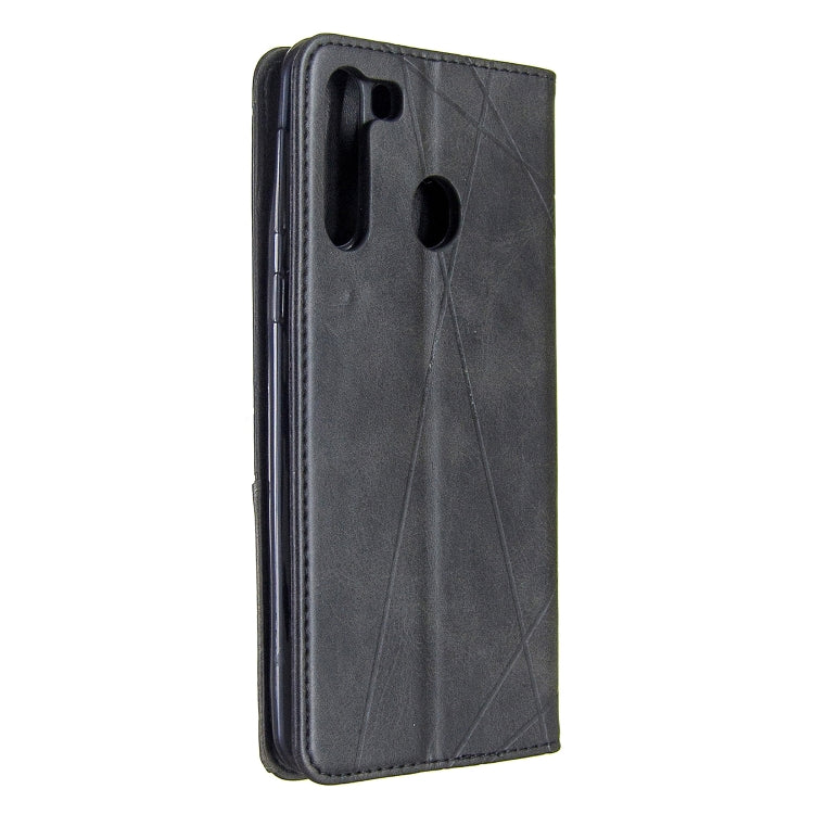 For Galaxy A21 Rhombus Texture Horizontal Flip Magnetic Leather Case with Holder & Card Slots & Wallet
