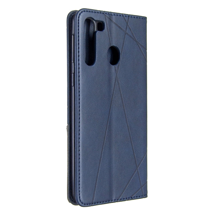 For Galaxy A21 Rhombus Texture Horizontal Flip Magnetic Leather Case with Holder & Card Slots & Wallet
