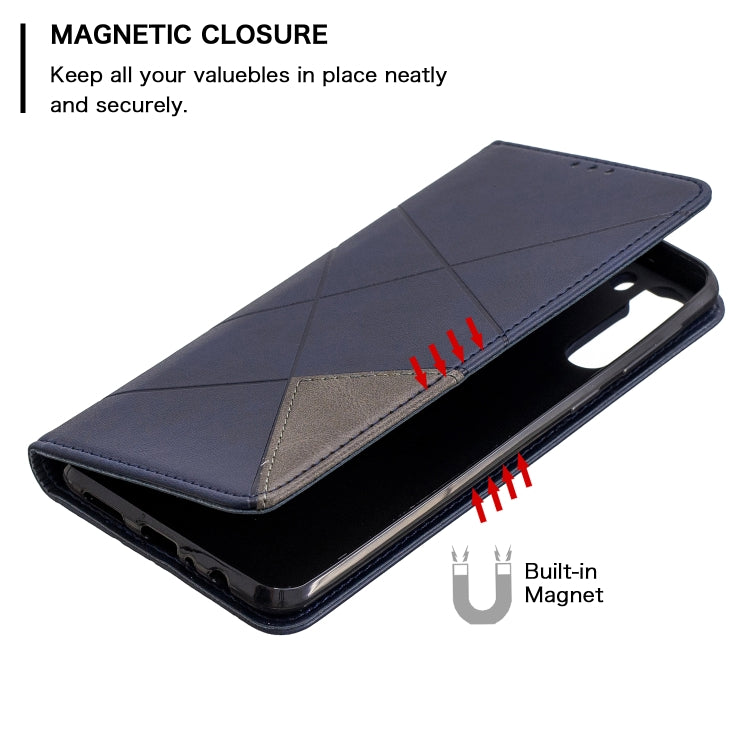 For Galaxy A21 Rhombus Texture Horizontal Flip Magnetic Leather Case with Holder & Card Slots & Wallet