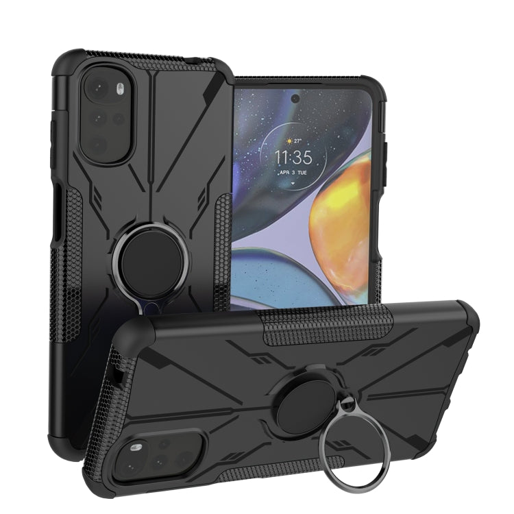 For Motorola Moto G22 Armor Bear Shockproof PC + TPU Phone Case with Ring