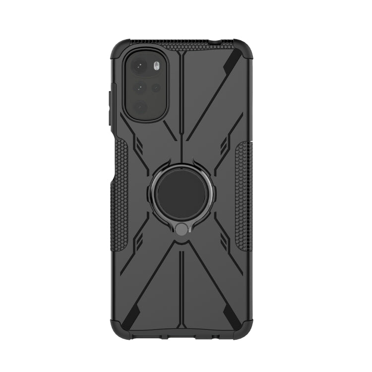 For Motorola Moto G22 Armor Bear Shockproof PC + TPU Phone Case with Ring