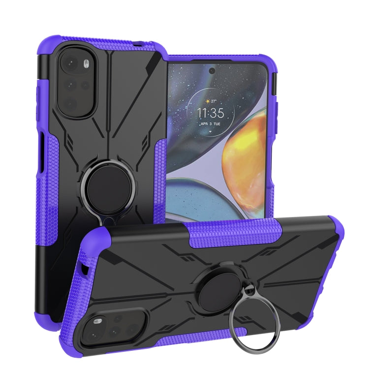 For Motorola Moto G22 Armor Bear Shockproof PC + TPU Phone Case with Ring