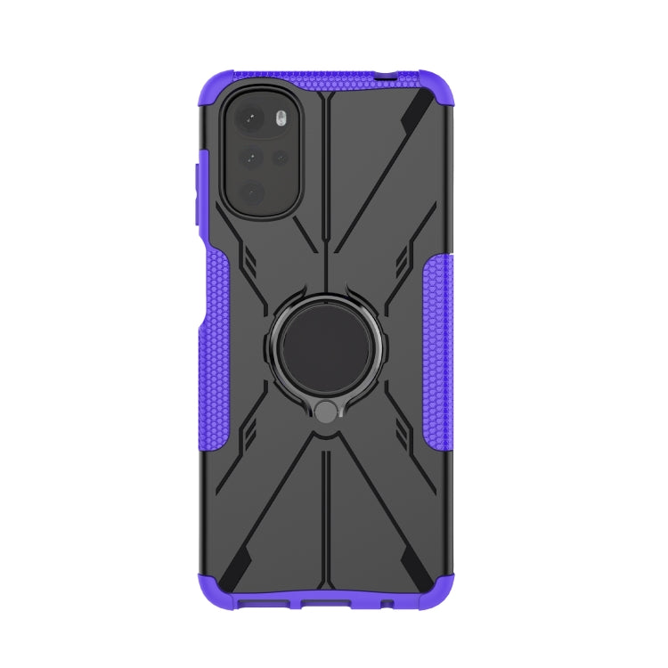 For Motorola Moto G22 Armor Bear Shockproof PC + TPU Phone Case with Ring