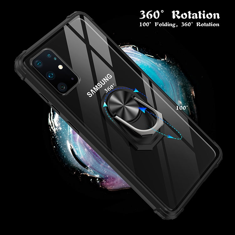 For Galaxy S20 Ultra Shockproof Transparent TPU + Acrylic Case with Ring Holder