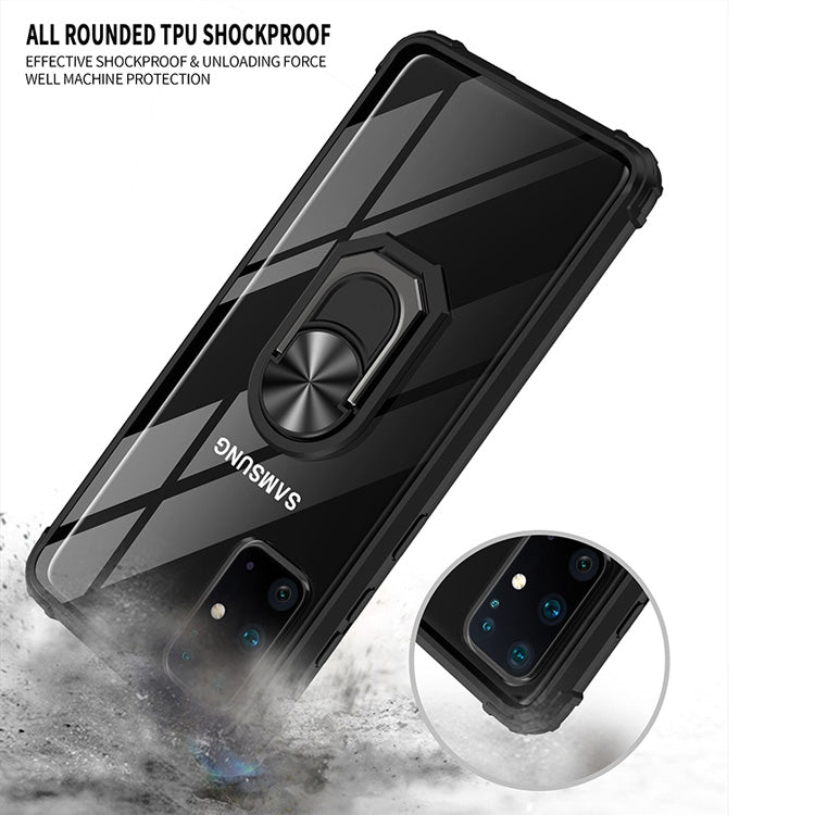 For Galaxy S20 Shockproof Transparent TPU + Acrylic Case with Ring Holder