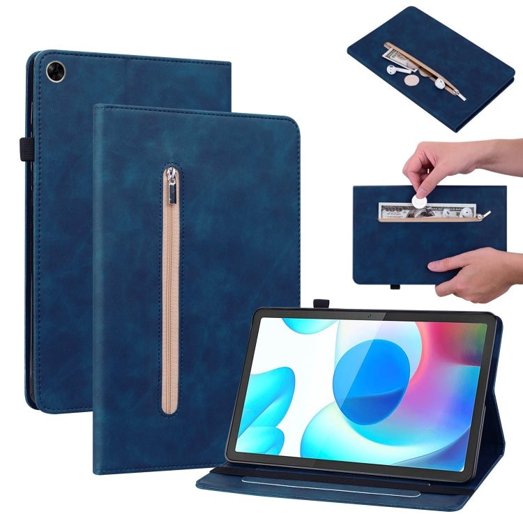 For OPPO Realme Pad 10.4 Skin Feel Solid Color Zipper Leather Tablet Case