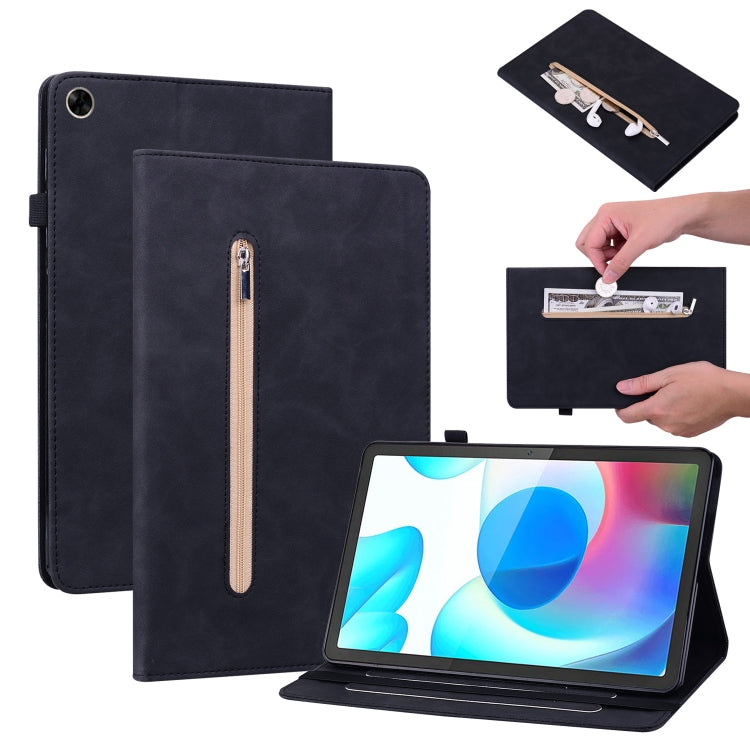 For OPPO Realme Pad 10.4 Skin Feel Solid Color Zipper Leather Tablet Case