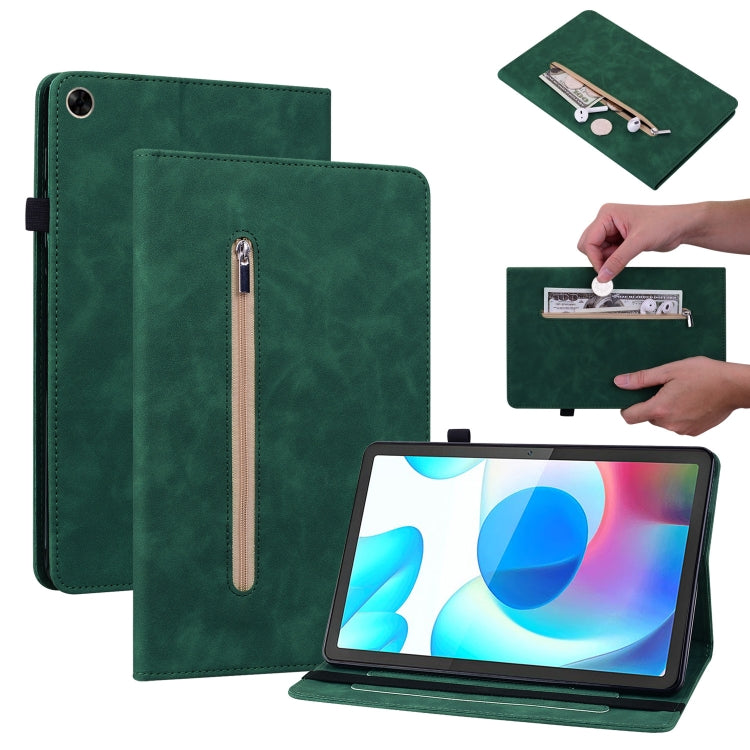 For OPPO Realme Pad 10.4 Skin Feel Solid Color Zipper Leather Tablet Case
