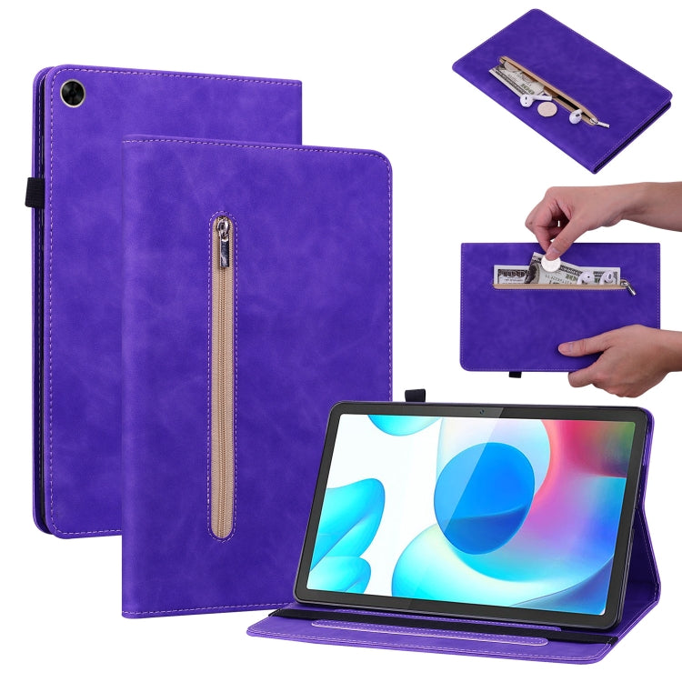 For OPPO Realme Pad 10.4 Skin Feel Solid Color Zipper Leather Tablet Case