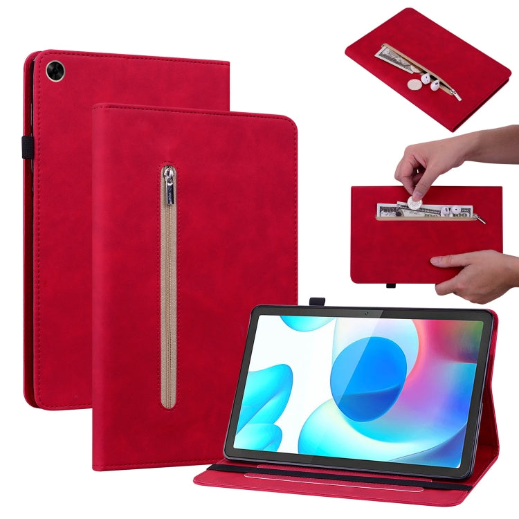 For OPPO Realme Pad 10.4 Skin Feel Solid Color Zipper Leather Tablet Case