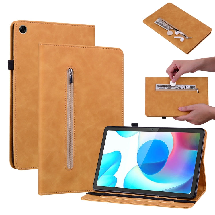 For OPPO Realme Pad 10.4 Skin Feel Solid Color Zipper Leather Tablet Case