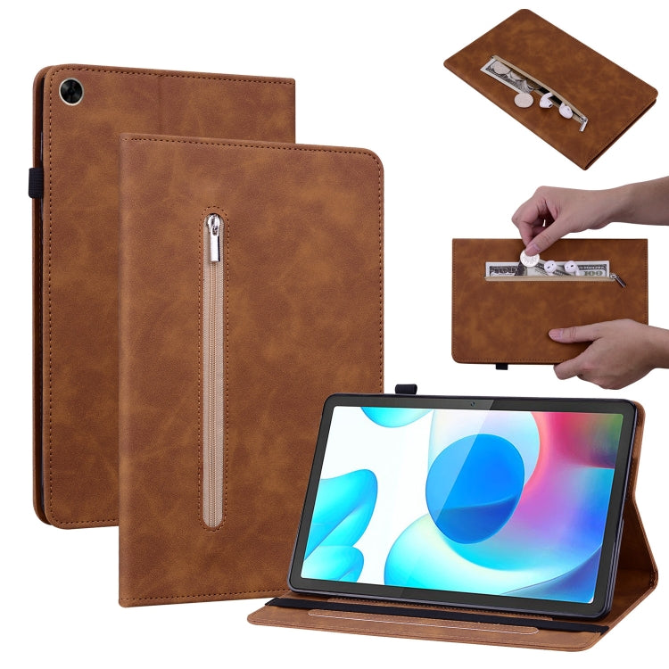 For OPPO Realme Pad 10.4 Skin Feel Solid Color Zipper Leather Tablet Case