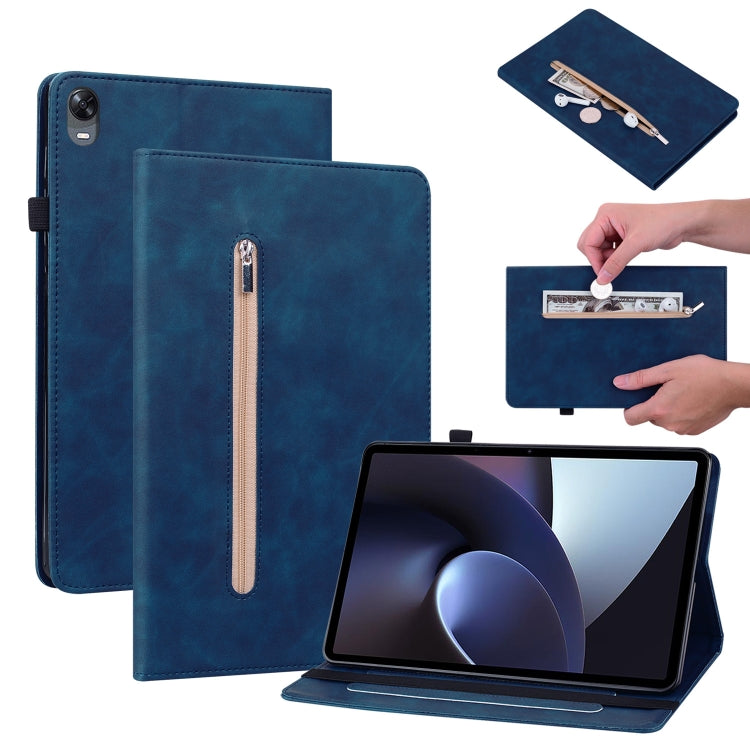 For OPPO Pad 11 Skin Feel Solid Color Zipper Leather Tablet Case