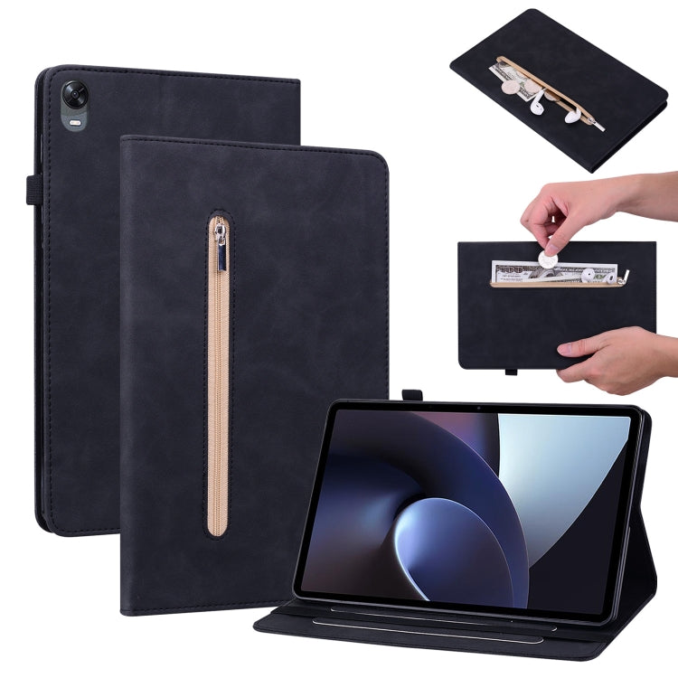 For OPPO Pad 11 Skin Feel Solid Color Zipper Leather Tablet Case