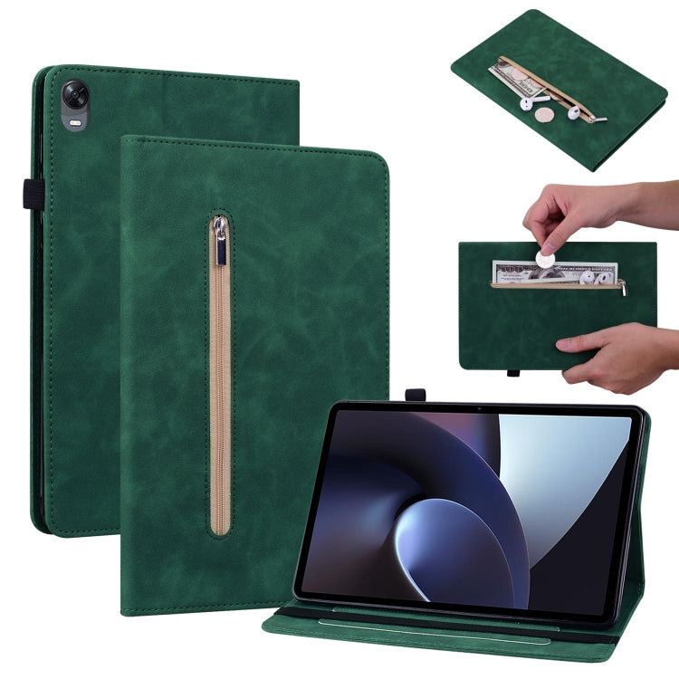 For OPPO Pad 11 Skin Feel Solid Color Zipper Leather Tablet Case