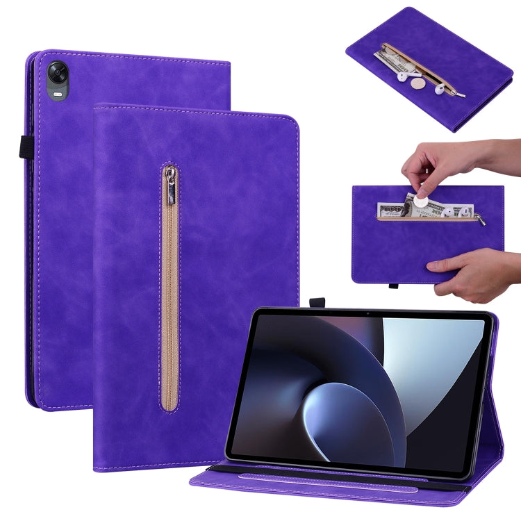 For OPPO Pad 11 Skin Feel Solid Color Zipper Leather Tablet Case