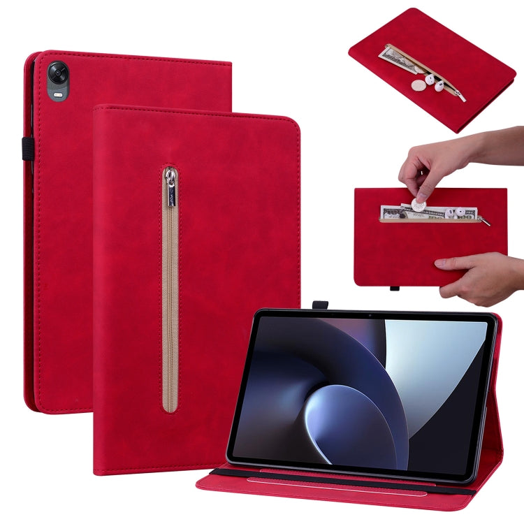 For OPPO Pad 11 Skin Feel Solid Color Zipper Leather Tablet Case