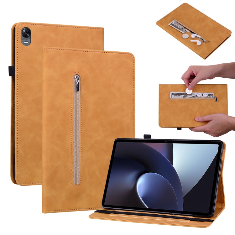 For OPPO Pad 11 Skin Feel Solid Color Zipper Leather Tablet Case
