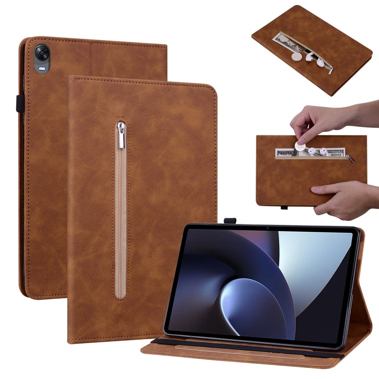 For OPPO Pad 11 Skin Feel Solid Color Zipper Leather Tablet Case