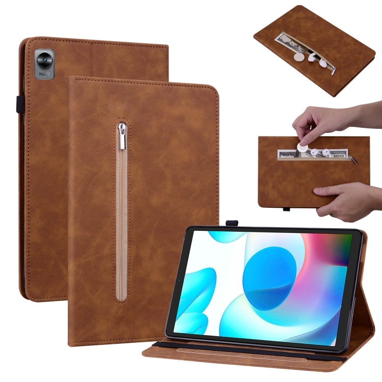 For OPPO Realme Pad mini 8.7 Skin Feel Solid Color Zipper Leather Tablet Case