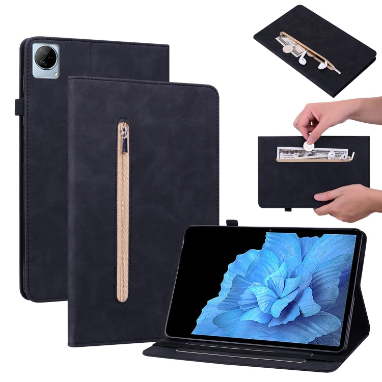 For vivo Pad 11 2022 Skin Feel Solid Color Zipper Leather Tablet Case