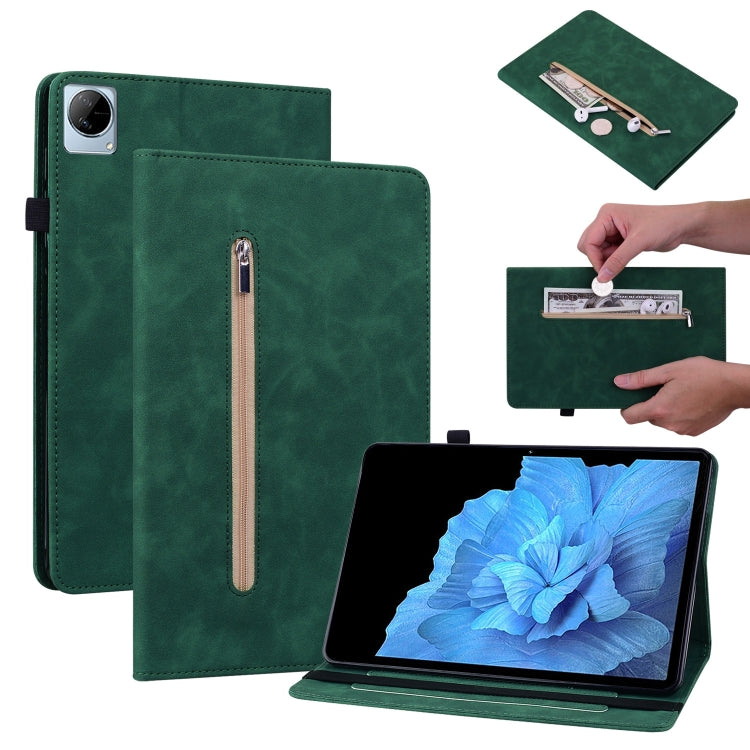 For vivo Pad 11 2022 Skin Feel Solid Color Zipper Leather Tablet Case