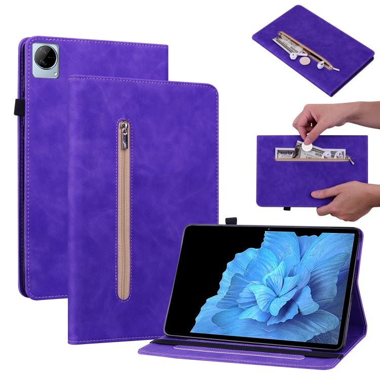 For vivo Pad 11 2022 Skin Feel Solid Color Zipper Leather Tablet Case