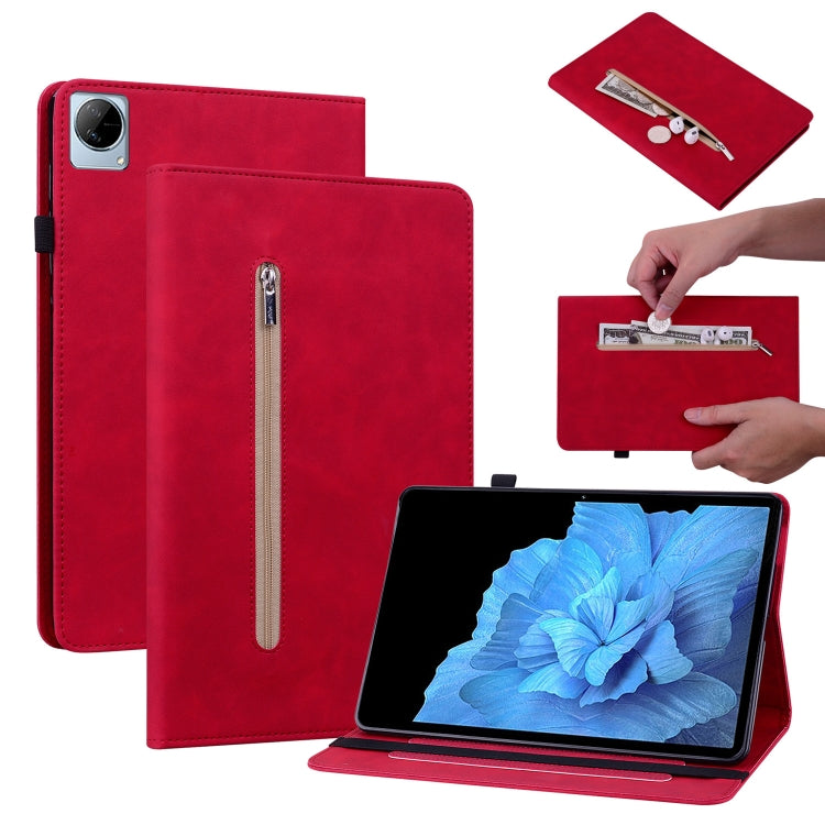 For vivo Pad 11 2022 Skin Feel Solid Color Zipper Leather Tablet Case