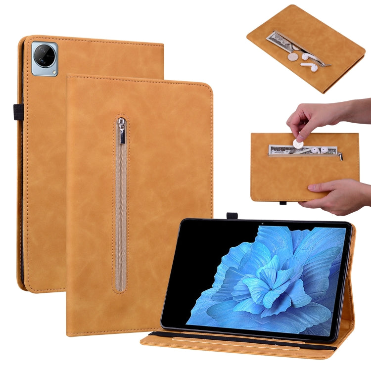 For vivo Pad 11 2022 Skin Feel Solid Color Zipper Leather Tablet Case