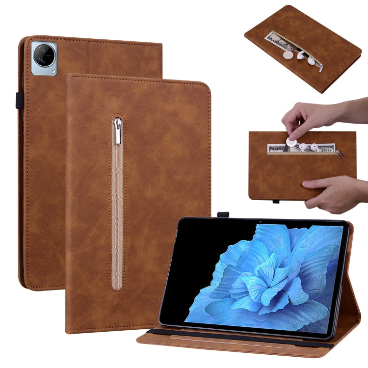 For vivo Pad 11 2022 Skin Feel Solid Color Zipper Leather Tablet Case