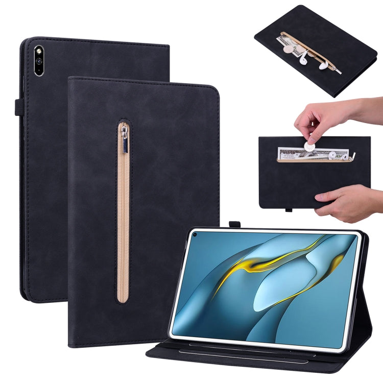 For Huawei MatePad Pro 10.8 2021 / 2018 Skin Feel Solid Color Zipper Leather Tablet Case