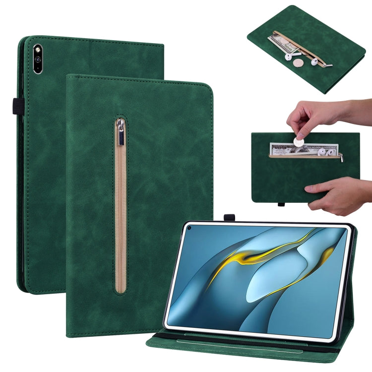 For Huawei MatePad Pro 10.8 2021 / 2018 Skin Feel Solid Color Zipper Leather Tablet Case