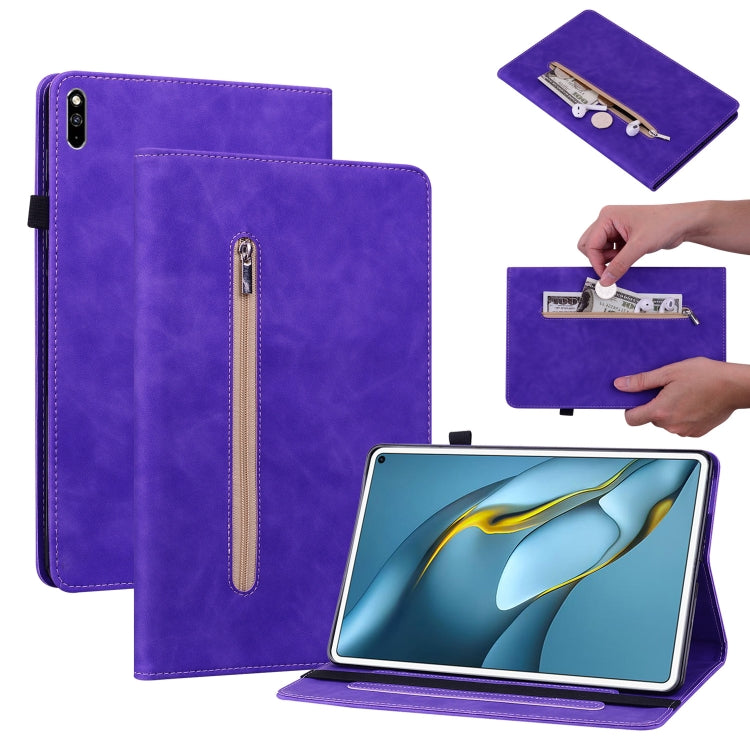 For Huawei MatePad Pro 10.8 2021 / 2018 Skin Feel Solid Color Zipper Leather Tablet Case
