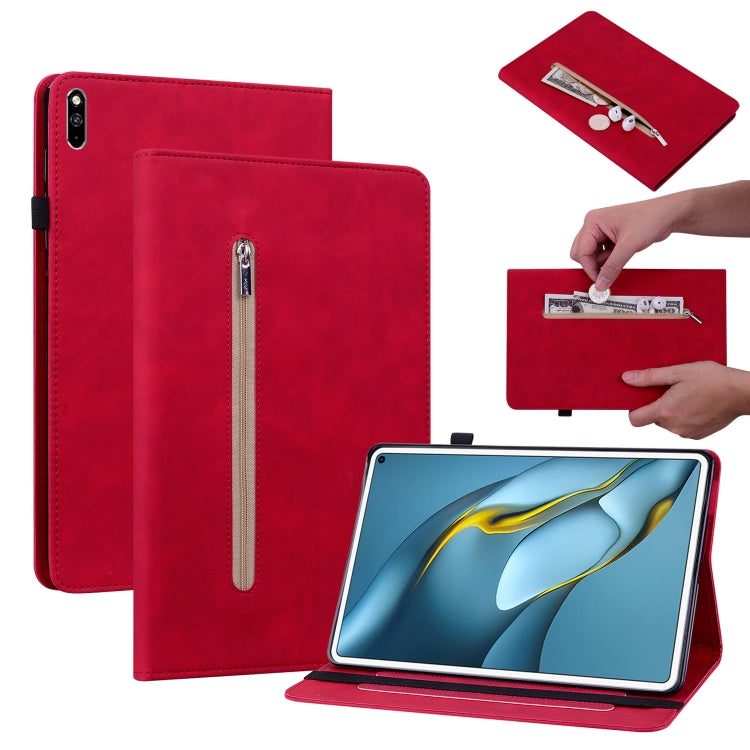 For Huawei MatePad Pro 10.8 2021 / 2018 Skin Feel Solid Color Zipper Leather Tablet Case