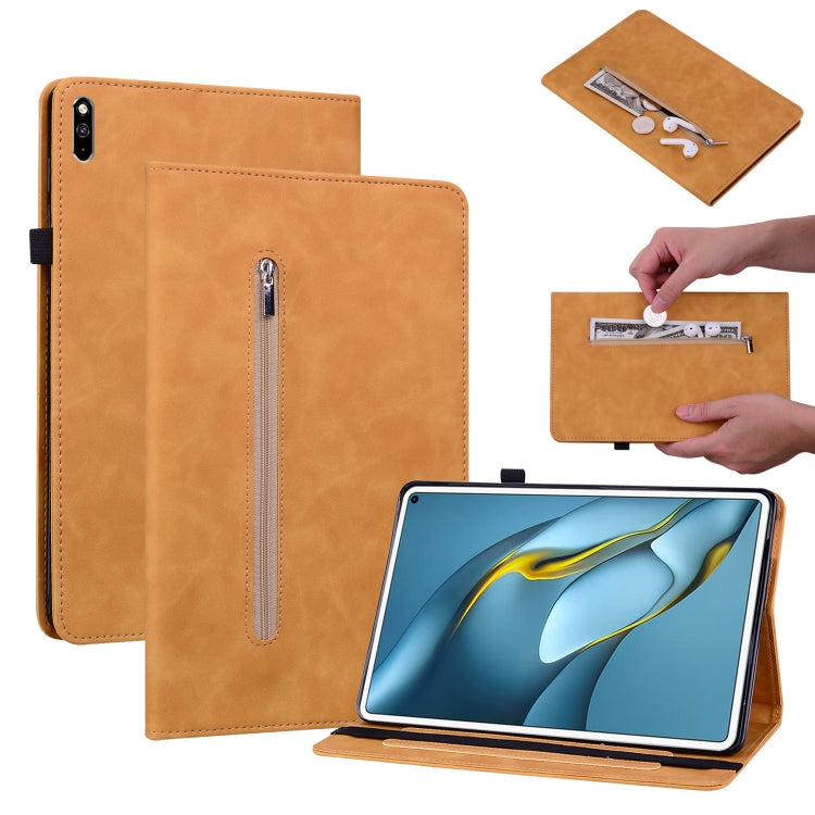 For Huawei MatePad Pro 10.8 2021 / 2018 Skin Feel Solid Color Zipper Leather Tablet Case
