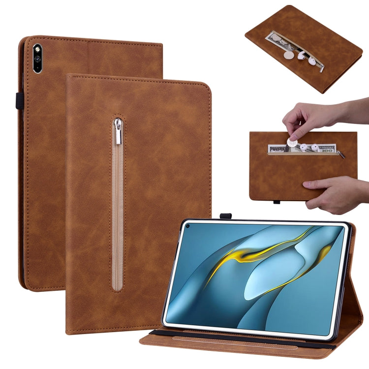For Huawei MatePad Pro 10.8 2021 / 2018 Skin Feel Solid Color Zipper Leather Tablet Case