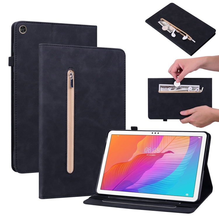 For Huawei MatePad T 10s/Enjoy Tablet 2 Skin Feel Solid Color Zipper Leather Tablet Case