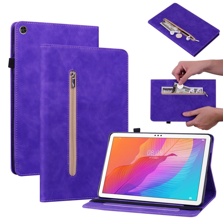 For Huawei MatePad T 10s/Enjoy Tablet 2 Skin Feel Solid Color Zipper Leather Tablet Case