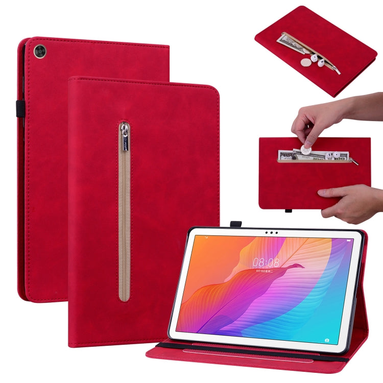 For Huawei MatePad T 10s/Enjoy Tablet 2 Skin Feel Solid Color Zipper Leather Tablet Case