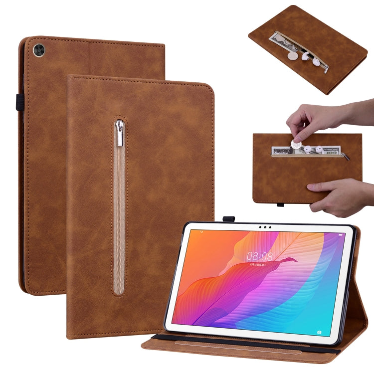 For Huawei MatePad T 10s/Enjoy Tablet 2 Skin Feel Solid Color Zipper Leather Tablet Case