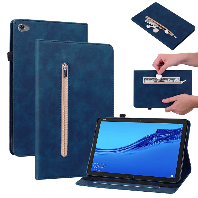 For Huawei MediaPad M5 Lite 10.1 Skin Feel Solid Color Zipper Leather Tablet Case