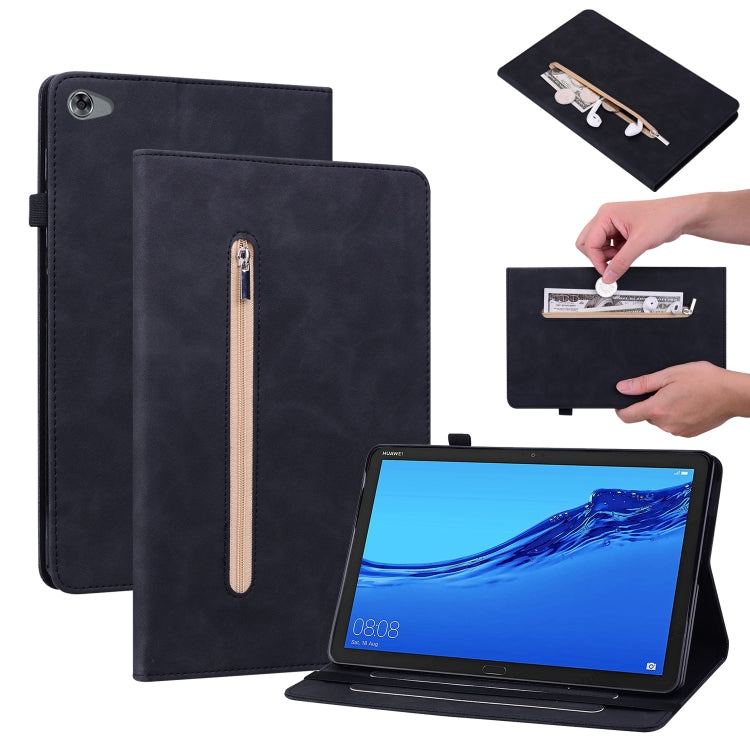For Huawei MediaPad M5 Lite 10.1 Skin Feel Solid Color Zipper Leather Tablet Case