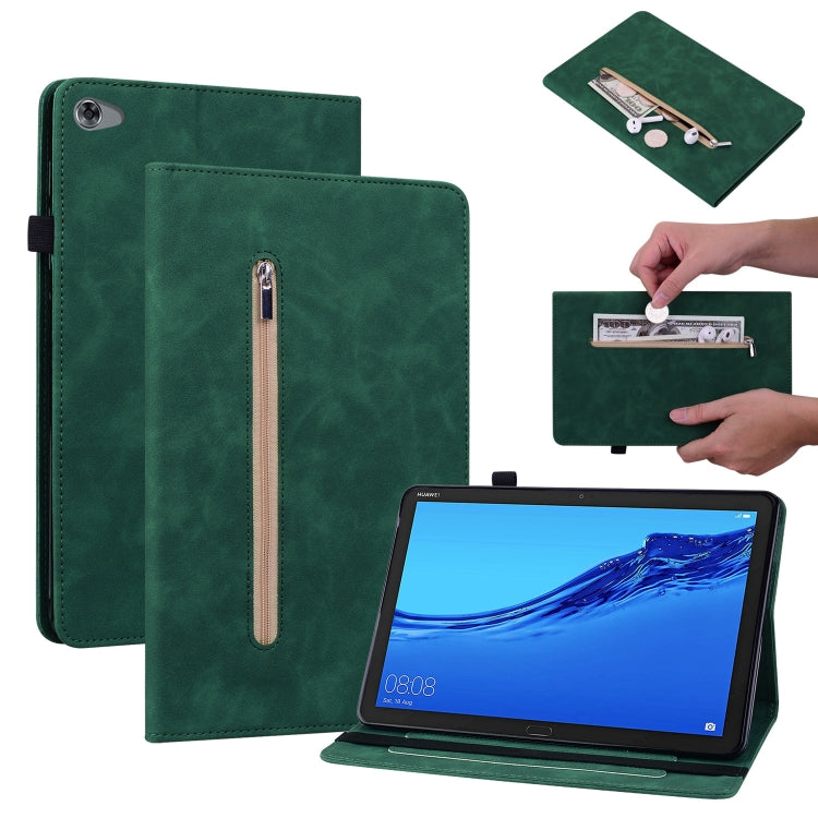 For Huawei MediaPad M5 Lite 10.1 Skin Feel Solid Color Zipper Leather Tablet Case