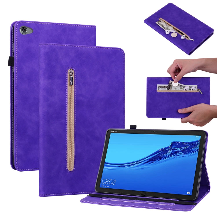 For Huawei MediaPad M5 Lite 10.1 Skin Feel Solid Color Zipper Leather Tablet Case