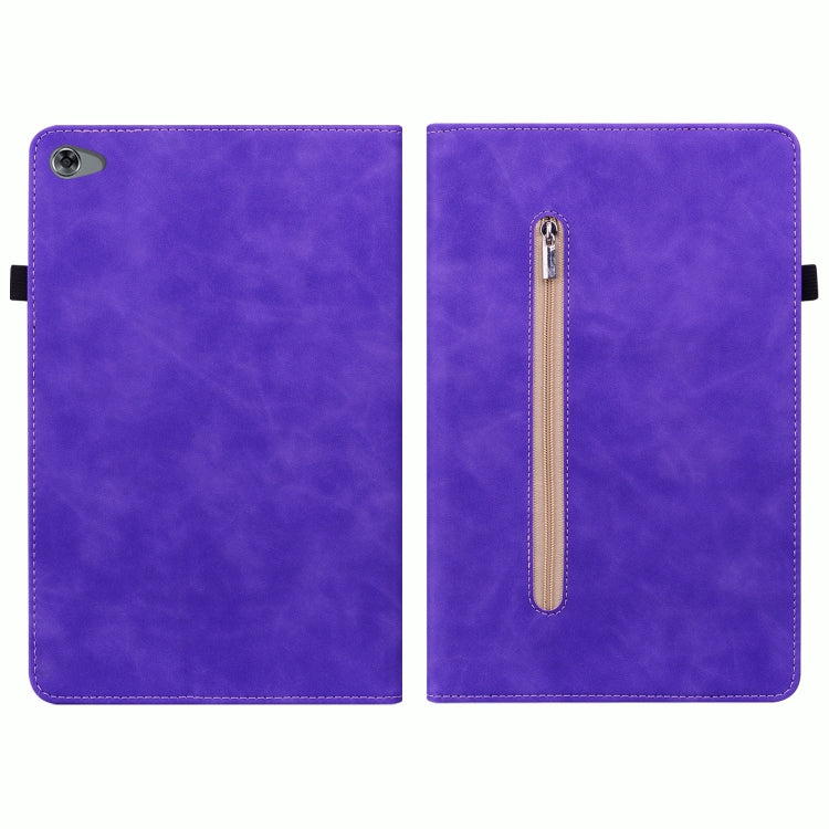 For Huawei MediaPad M5 Lite 10.1 Skin Feel Solid Color Zipper Leather Tablet Case