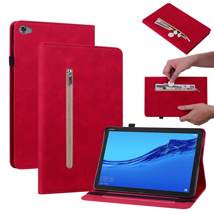 For Huawei MediaPad M5 Lite 10.1 Skin Feel Solid Color Zipper Leather Tablet Case