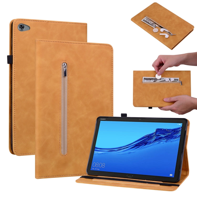 For Huawei MediaPad M5 Lite 10.1 Skin Feel Solid Color Zipper Leather Tablet Case