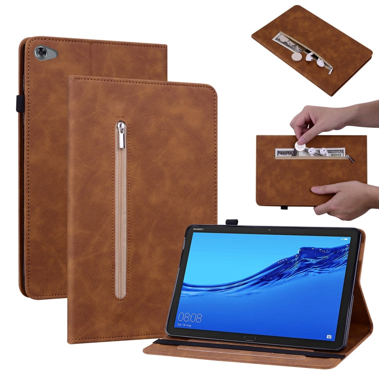 For Huawei MediaPad M5 Lite 10.1 Skin Feel Solid Color Zipper Leather Tablet Case
